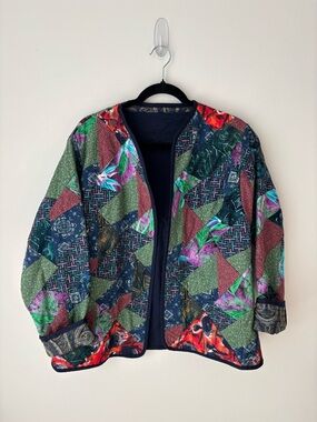 Handmade Patchwork Quilt Jacket Boho Vintage Style Cropped Open Front Coat